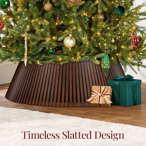 Best Choice Products Christmas Tree Collar, Solid Wood Slatted Tree Skirt Holiday Accessory for Home - Walnut - Image 3