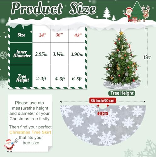 Grey White Tree Skirt Snowflakes Tree Skirts 36 Inch Large Christmas Tree Skirts Luxury Floor Mat for Xmas Tree Skirt Christmas Tree Decorations - Image 5