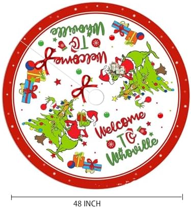 Christmas Tree Skirt 48 Inches, Green Soft and Funny Farmhouse Christmas Decorations Holiday Party Indoor Outdoor Home Decor - Image 5
