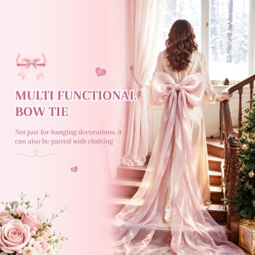 Big Satin Bow Coquette Room Decor, 16x79 Inch Large Christmas Bows for Birthday Decorations, Christmas Tree Topper, Girl Room Decor, Bachelorette, Wedding, Baby Shower, Front Door, Wreath (Pink) - Image 6