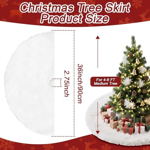 RAINFLOW 36" White Christmas Tree Skirt - Faux Fur Holiday Decor - Image 2