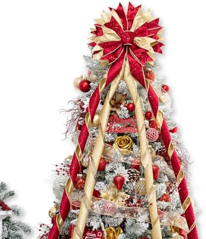Hismir Large Christmas Tree Topper Bow，Red & Gold 53x13 Inches by Hismir