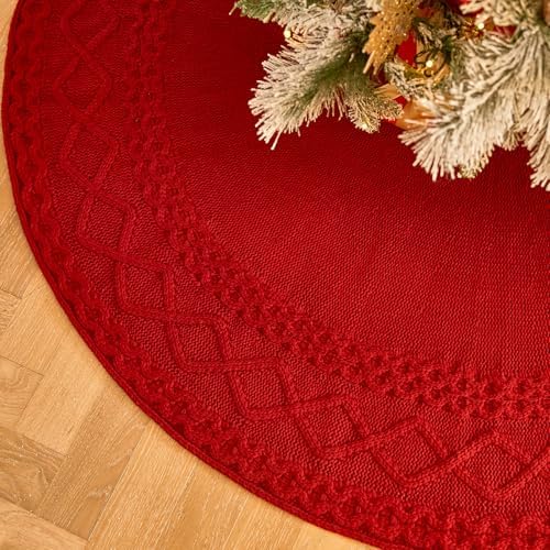 36 Inch Red Knitted Christmas Tree Skirt by Noiclub