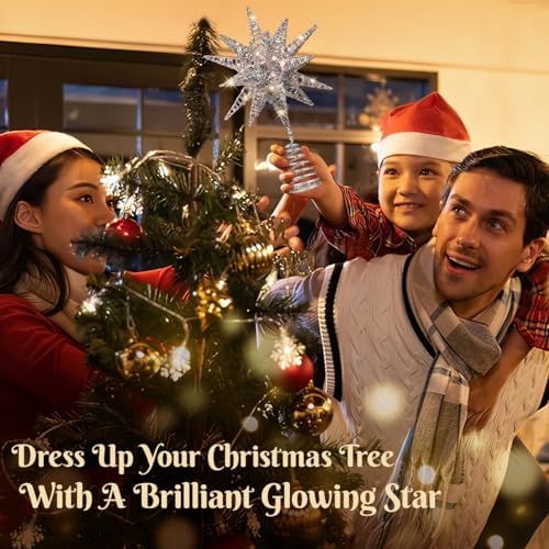 Luxspire Christmas Tree Topper, 3D Starburst Lighted Tree Topper, Plug in Christmas Star with Timer, Light Up Xmas Vintage/Modern Decorations for Holiday, Silver - Image 6
