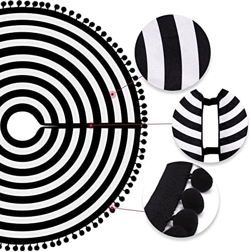 30 Inch Black and White Christmas Tree Skirt with Pom Poms - Image 3