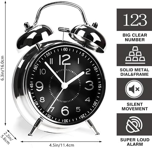 AYRELY?? Super Loud Alarm Clock for Heavy Sleepers Adults, Metal 4.5 Inches - Image 2