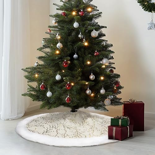 36 Inch Christmas Tree Skirt,White and Gold Faux Fur Xmas Tree Skirt,Thick Plush Velvet Tree Skirt for 4ft/6ft/7.5ft/9ft Christmas Trees,Large White Christmas Tree Skirt for Holiday Decoration - Image 5