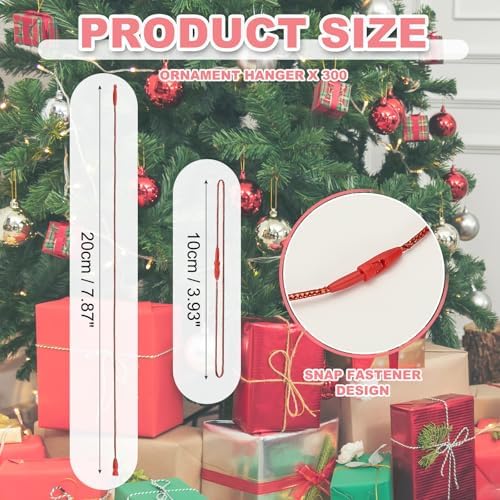 PATIKIL Christmas Ornament Hooks, 300 Pcs LED String Light Hanging Cable Holiday Decor Gift Tag Hanger with Snap Lock for Valentine's Halloween, Red - Image 2