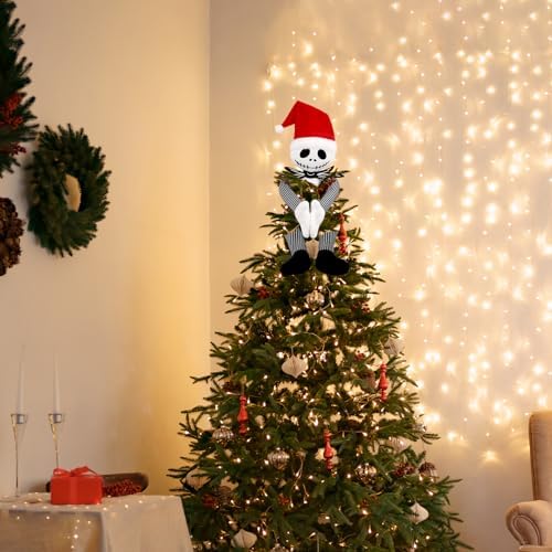 Christmas Tree Topper Decorations - Cute Plush Jack Huggers with Santa Hat - Image 5