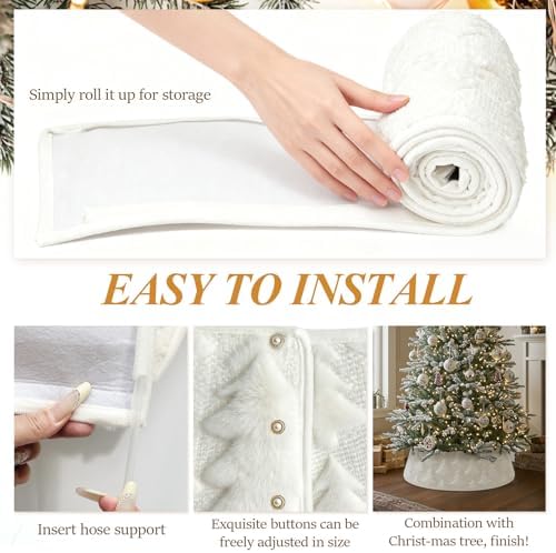 OurWarm White Faux Fur Christmas Tree Collar, Plush Tree Skirt Style Base Cover, Decorative Holiday Tree Ring for 7.5ft to 9Ft Trees, Rustic Farmhouse Christmas Decor Indoor - Image 3