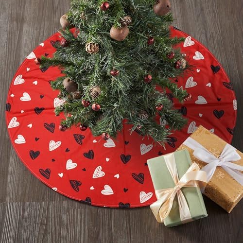 36 Inch Valentine's Day Tree Skirt Mat Short Plush Red Heart Tree Skirts for Indoor Outdoor Valentine's Day Tree Decoration(Red Heart) by BnhjsdwTablecloth