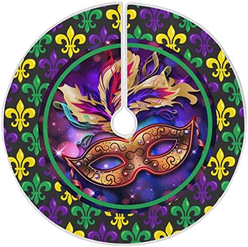 Mardi Gras Fleur de Lis Christmas Tree Skirt Decorations Masquerade Party Mask Beads Confetti Feather Xmas Tree Mat 48 inch for Holiday Party Supplies Rustic Ornaments Large Tree Skirt by Wamika