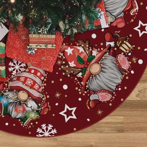 GAGEC Christmas Tree Skirt Burgundy Tree Skirt Glitter Gnomes Snowflake Xmas Winter Tree Skirt 36 Inch for Black Christmas Indoor Outdoor Decorations by GAGEC