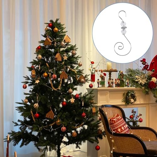 INCREWAY 100PCS Christmas Ornament Hooks, S-Shaped Metal Hooks, Decorative Hook with Crystal Beads for Hanging Ornaments, Decorations, Christmas Stockings - Image 7