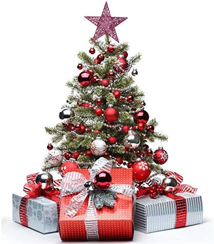 BinaryABC Christmas Tree Topper Star,Glittering Christmas Tree Decoration Ornaments,20cm (Pink) - Image 3