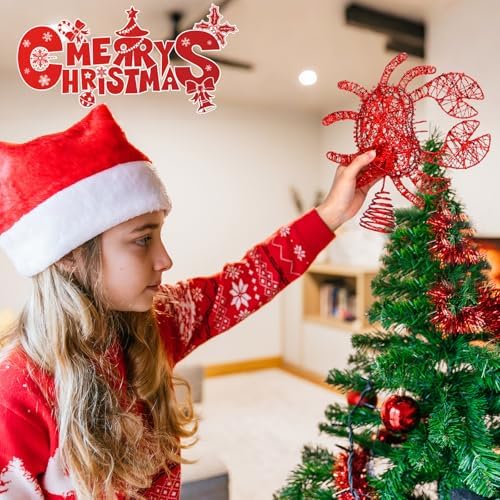 JellyArch Crab Christmas Trees Topper Coastal Christmas Tree Decoration 10in Glittered Red Crab Decoration Large Rattan Nautical Tree Topper for Xmas Home Beach Indoor Holiday Winter Gifts - Image 5
