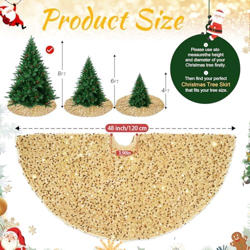 Christmas Tree Skirt 48 Inches Large Tree Skirt Gold Velvet Sequin Tree Skirt Xmas Tree Mat for Merry Christmas Party Christmas Tree Decoration - Image 4