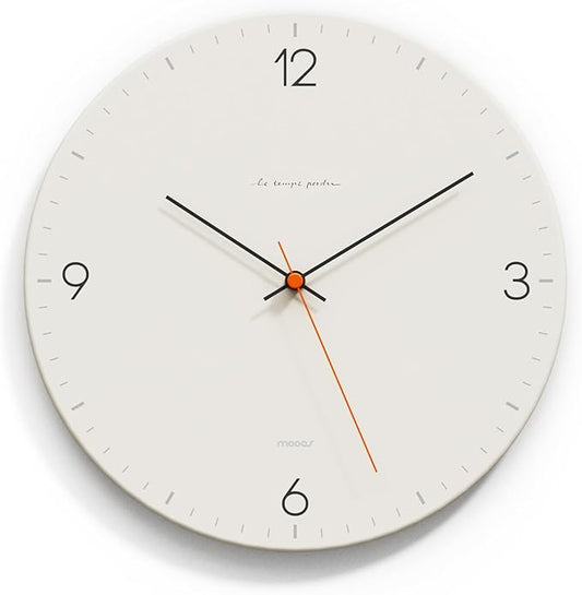 mooas Flatwood Wall Clock,12" Non-Ticking Sweep Movement Decorative Battery Operated Wall Clock for Home Living Room Kitchen Bedroom Office School (Simple Cream)