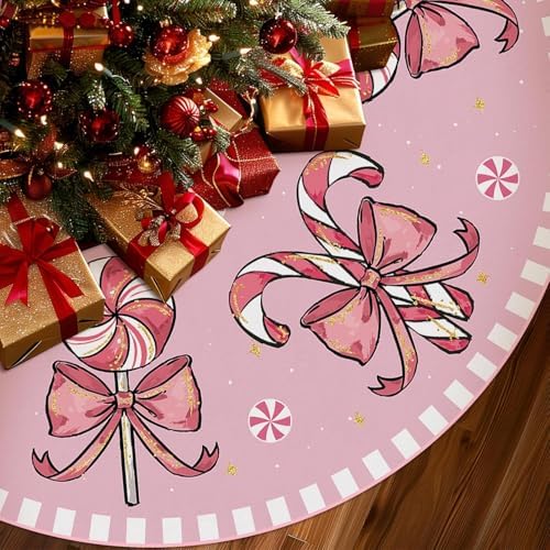 Christmas Tree Skirt Pink Tree Skirts Candy Cane Decorations Xmas Tree Skirt Tree Mat 30 Inch Winter Christmas Decor for Home by QIONGMENG