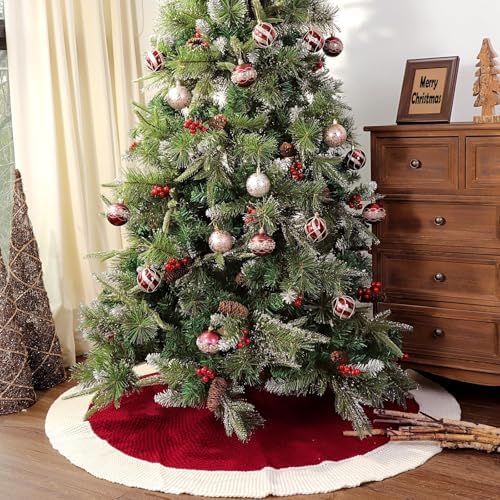 48 Inch Christmas Tree Skirt: Red Tree Skirt with White Edge, Knit Tree Skirt for 7.5FT Tree, Vintage Tree Skirts, Rustic Farmhouse Christmas Decorations - Image 4