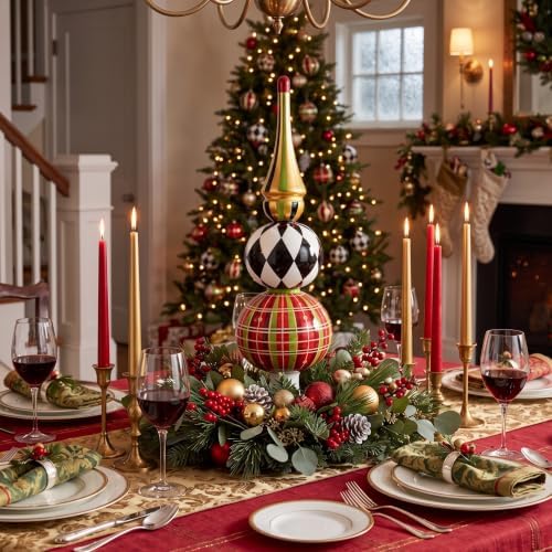 Gejoy Mercury Glass Christmas Finials Tree Topper Vintage Carnival Ornaments Spherical Blown Glass Xmas Tree Topper Finials Pliad Holiday Indoor Suitable for Party Decoration, 9.8inches - Image 4