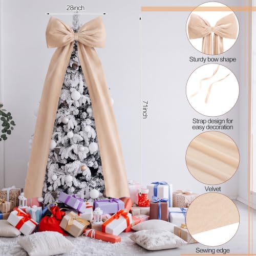 Knitgrip Extra Large Velvet Christmas Tree Topper Bow, Champagne, 71 Inch - Image 2