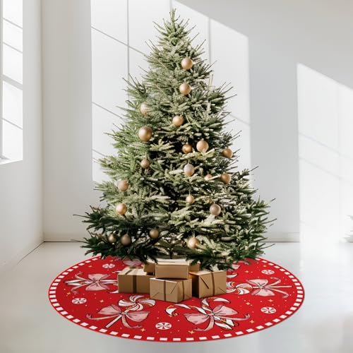 Christmas Tree Skirt Red Tree Skirts Candy Cane Decorations Xmas Tree Skirt Tree Mat 36 Inch Winter Christmas Decor for Home - Image 4