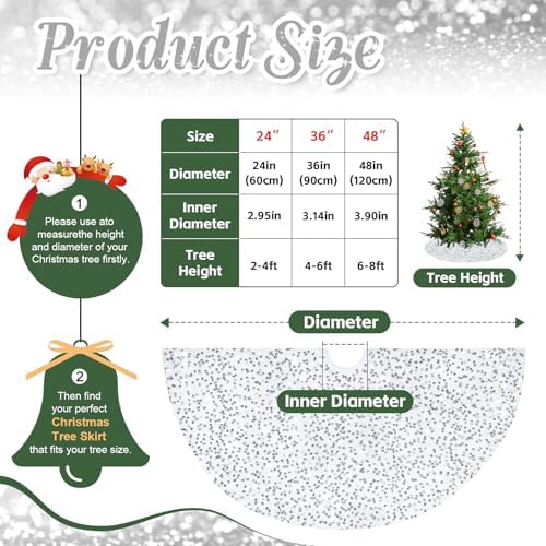 Silver White Sequin Tree Skirt 36 Inch Mini Tree Skirt Glitter Christmas Tree Skirt for 6ft Xmas Home Holiday Party Decoration - Image 4