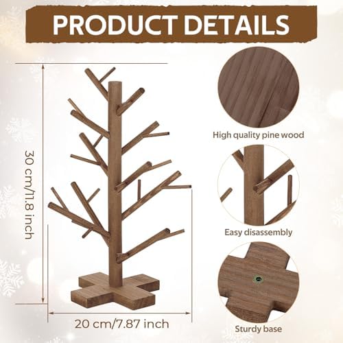 12 Inch Christmas Ornament Display Tree Centerpieces for Tables Ornament Tree Stand Holder Tabletop Artificial Tree for Wedding Anniversary Birthday Farmhouse Party Home Decor（Retro Brown） - Image 3