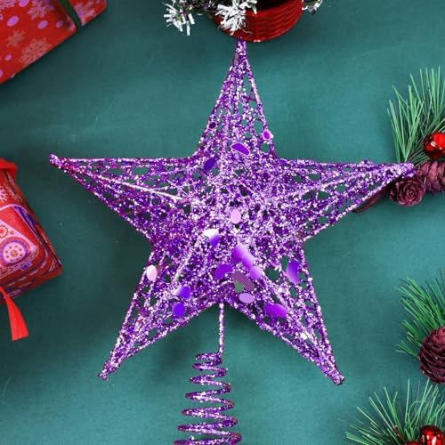 URATOT 8 Inches Glittered Christmas Tree Topper Purple Metal Christmas Treetop Hallow Wire Star Topper for Christmas Home Decoration - Image 6