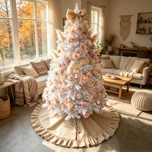 yuboo 48 Inch Burlap Christmas Tree Skirt with Ruffle Border by yuboohomedecorations