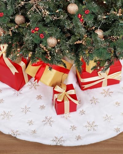 FINPAC Christmas Tree Skirt, Faux Fur Furry Xmas Tree Skirt Luxury Romantic Thick Holiday Ornaments Decoration for Christmas Holiday Party Decor Indoor Outdoor, Golden - Image 5