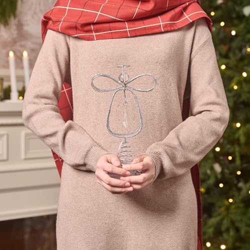 Valery Madelyn Lighted Christmas Tree Topper Angel with Timer, 10 Inch Pre-Lit Silver Metal Small Angel Tree Topper with Lights for Christmas Tree Decoration Indoor, Battery Operated - Image 6