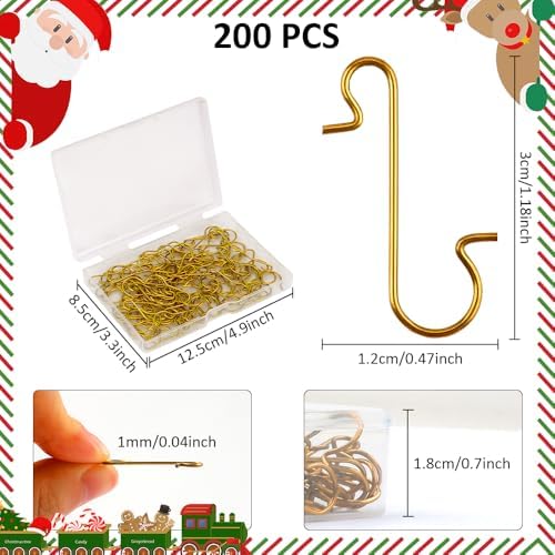 200 Pack Gold Ornament Hooks - Christmas Tree Decoration Hangers - Image 3