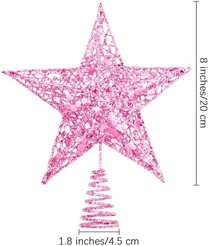 URATOT Glittered Christmas Tree Topper Metal Christmas Treetop Hallow Wire Star Topper for Christmas Home Decoration (8 inches, Pink) - Image 2