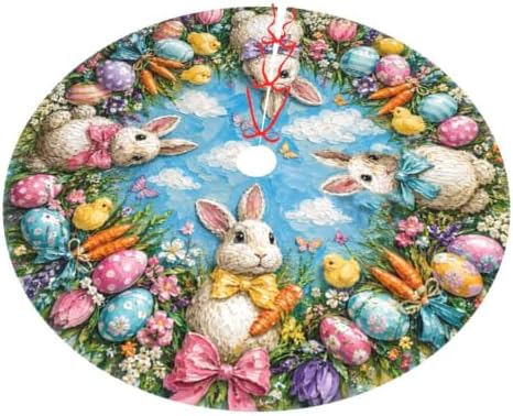 Easter Bunny Christmas Tree Skirt Tree Mat for Xmas Holiday Party Decorations Indoor Outdoor 36 Inch - Image 3