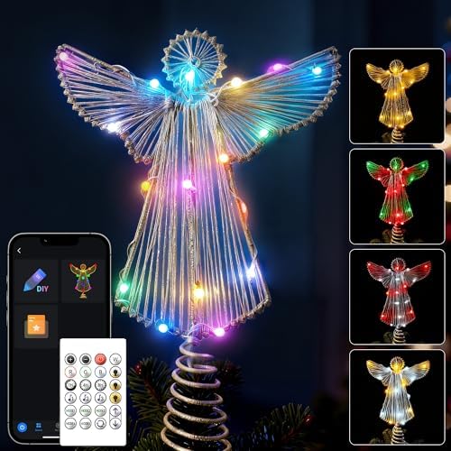 Christmas Tree Topper Angel, Gold RGB Color Change Lighted Angel Tree Topper, App Remote Control DIY Scene Mode Timer Dimmable, USB Xmas Topper for Christmas Tree Holiday Indoor Home Decoration by Unknown