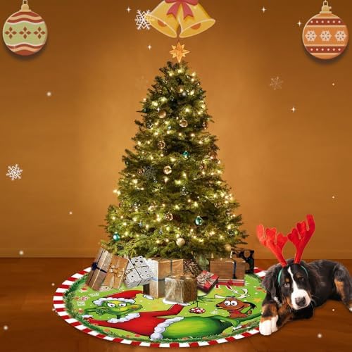 48 Inch Christmas Tree Skirt - Soft and Funny Farmhouse Christmas Tree Collar with Red & Green Trim Decor Xmas Holiday Decoration (Style A) - Image 4