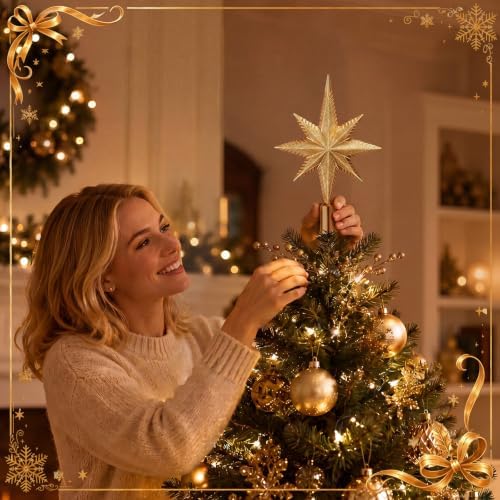 Sanwuta Christmas Bethlehem Star Tree Topper 8 Inch Gold Glitter - Image 5
