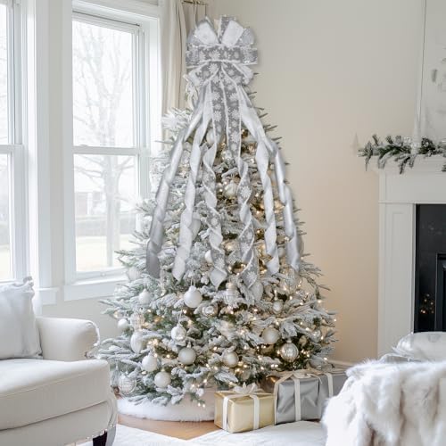 Large Christmas Tree Topper Bow 52x13 Inch, Pre-Tied Wired Wreath Ribbon - Image 6