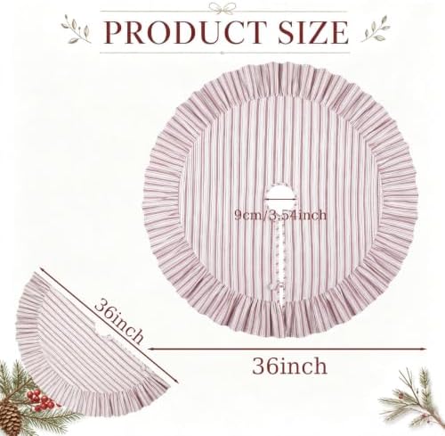 Sosation 36 Inch Vintage Christmas Tree Skirt Red White Striped - Image 2