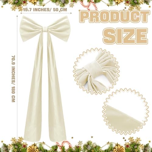 Knitgrip 1 Pack 20x71 in Christmas Large Velvet Bows, Beige - Image 2