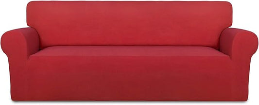 PureFit Super Stretch Sofa Slipcover – Spandex Non Slip Soft Couch Sofa Cover, Washable Furniture Protector with Non Skid Foam and Elastic Bottom for Kids, Pets （Sofa, Red）