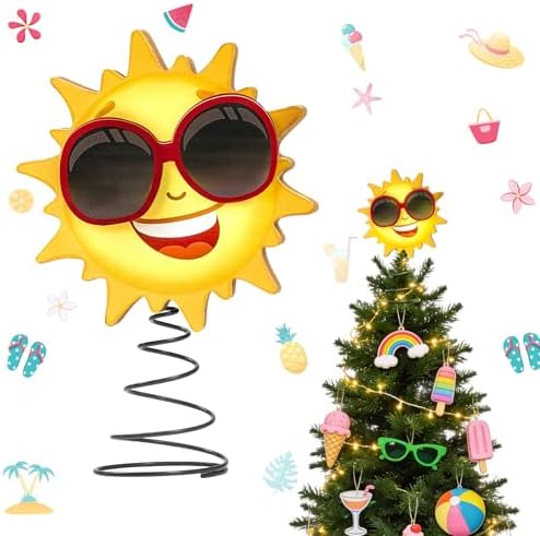 9.6 x 6.5 Inch Wooden Sun Lighted Summer Christmas Tree Topper by Unknown