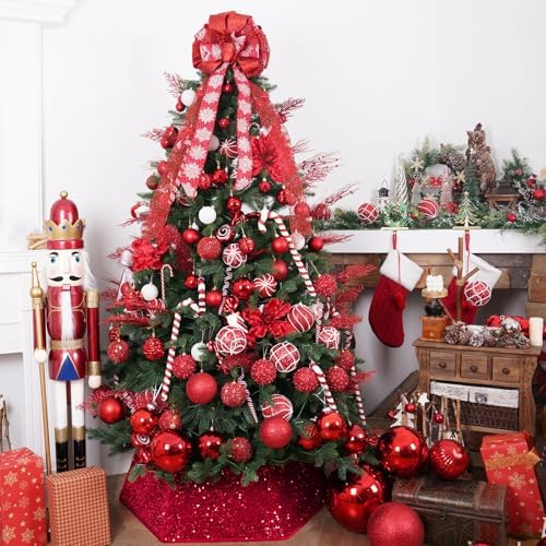 Red Christmas Tree Collars for Atificial Trees, 33.5 Inch Sparkling Sequins Christmas Skirt, Base Cover,Holiday Home Decor Ring(Large) - Image 5