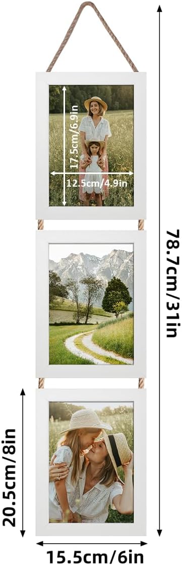 Lavezee 5x7 White Hanging Collage Picture Frames Set of 2, 6 Opening Vertical Frame Made to Display 5 by 7 Inch Photo for Wall Decor