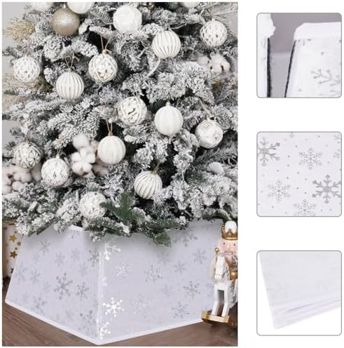 Christmas Tree Collars for Atificial Trees, 24 Inch Snowflake Christmas Skirt, Base Cover,Holiday Home Decor Ring (Snow-Silver, Medium) - Image 5