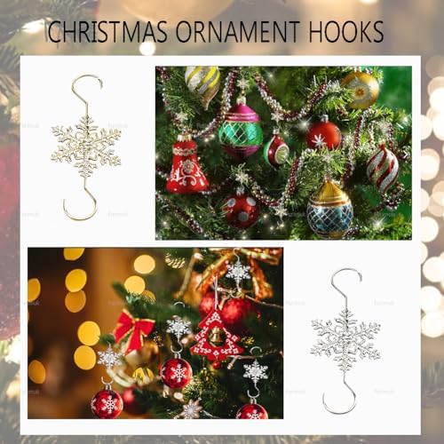 Furimuk Snowflake Ornament Hook Hangers - Gold Sliver Snowflake Decorative Tree Hanging Metal Wire for Xmas Tree Decoration Hangers (20PCS) - Image 3