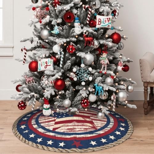 American Flag 4th of July Traditional Christmas Tree Skirt Holiday Party Xmas Tree Skirt Mat Christmas Ornaments Decoration 36 Inch - Image 4