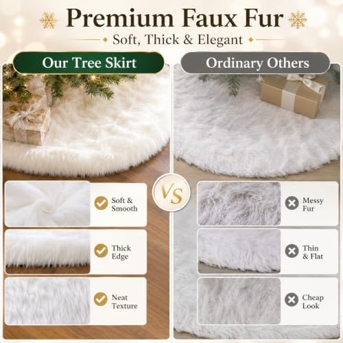 AOGU 30 Inch Faux Fur Christmas Tree Skirt White Plush Skirt for Merry Christmas Party Christmas Tree Decoration - Image 5